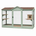 Enclos extérieur pour chat Qaldrion en bois vert avec grillage et toit, dimensions 180x90x180 cm, pour animal domestique