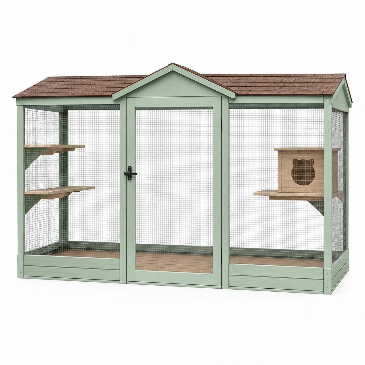 Enclos extérieur pour chat Qaldrion en bois vert avec grillage et toit, dimensions 180x90x180 cm, pour animal domestique